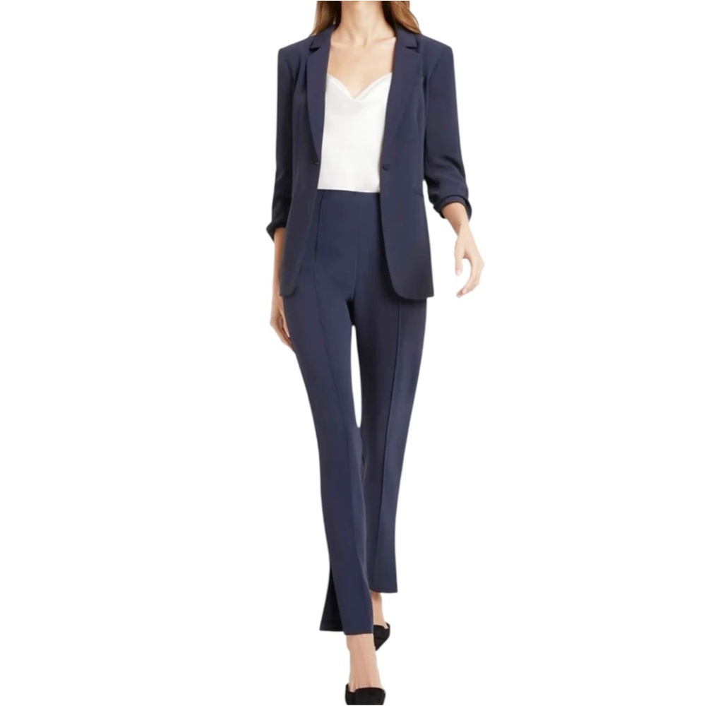 NEW Cinq à Sept Crepe Khloe Blazer 8 Navy Ruched Button Sleeve Closet Essential - Picture 5 of 16